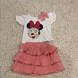 Disney Minnie Mouse Red and White Ruffle and Bow Outfit